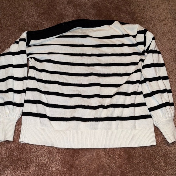 LOFT Boatneck Sweater in Black and White Stripes - Picture 3 of 3